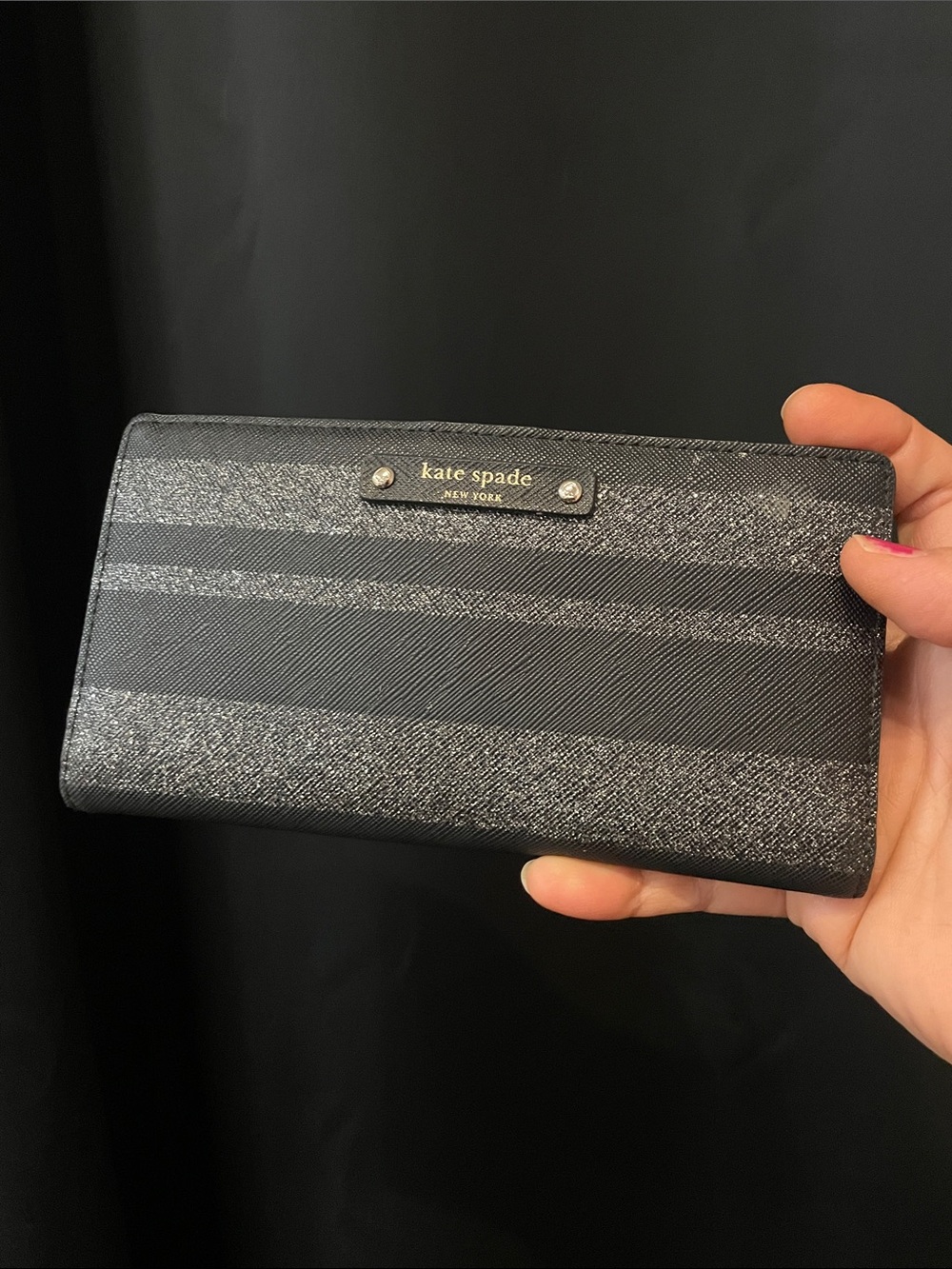 kate spade Black Striped Continental Wallet Excellent preloved condition